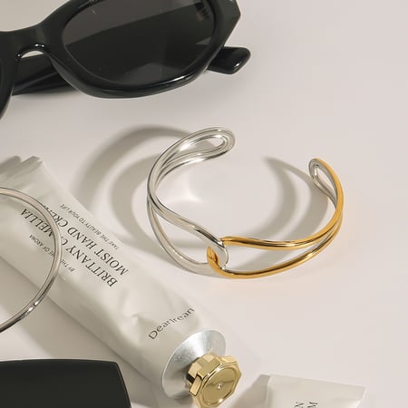 1 Piece Minimalist Series Designable Overlap Line Stainless Steel Gold Color Women's Bangles