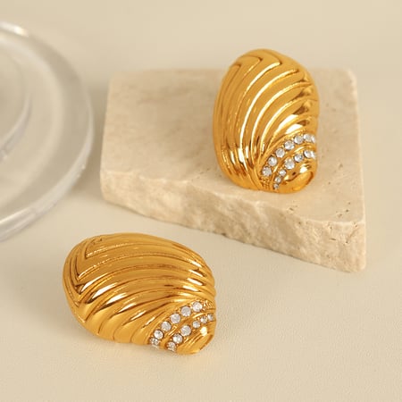 1 pair simple series simple geometric stainless steel  gold plated rhinestone women stud earrings
