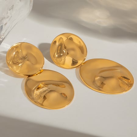 1 pair fashionable style oval shape stainless steel  gold plated women's drop earrings