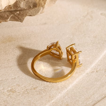 1 pezzo di delicato anello regolabile da donna in acciaio inossidabile placcato oro con zirconi