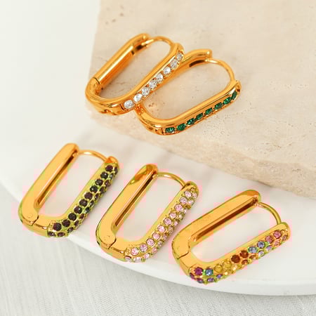 1 pair simple series classic geometric stainless steel  gold plated zircon women hoop earrings 2