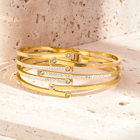 1 Piece Stylish Series Chic Natural Line Stainless Steel Gold Color Women's Bangles