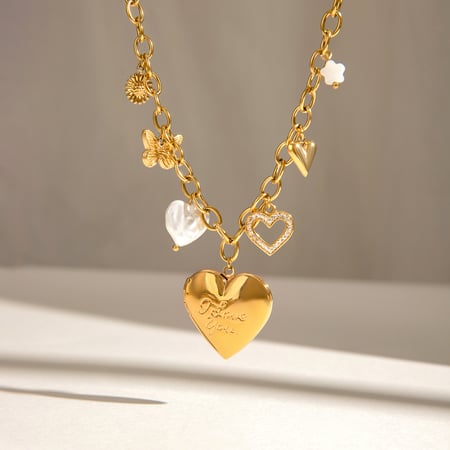 1 Piece Classic Series Exquisite Heart Shape Buttterfly Stainless Steel Gold Color Women's DIY Pendant Necklaces