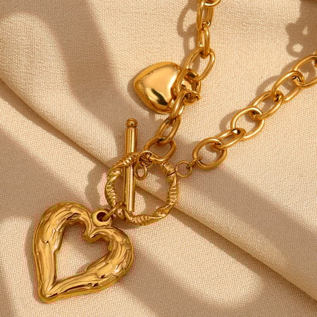 1 Stück Romantische Serie Elegante Liebes-/Herzform Edelstahl Goldfarben Damen-Anhänger Halsketten 2