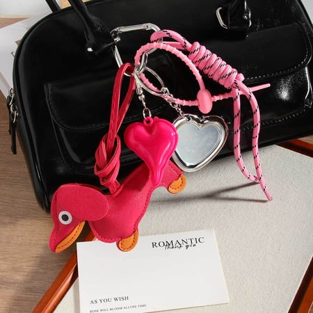 1 Piece Fashionable Series Cute Pink Wiener Dog & Mirror Rayon Women's Bag Charms