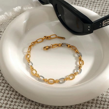 1 Piece Simple Series Streamline Round Stainless Steel Gold & Silver Color Women's Chain Bracelets 2