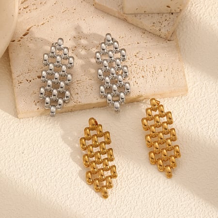 1 Pair Simple Series Rectangular Patchwork Stainless Steel Gold Color Women's Stud Earrings 2