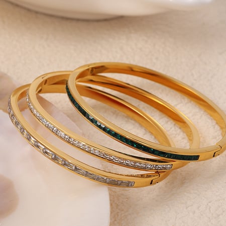 1 Stück Simple Series Klassische geometrische Edelstahl Goldfarben Strass Damen Armreifen 2