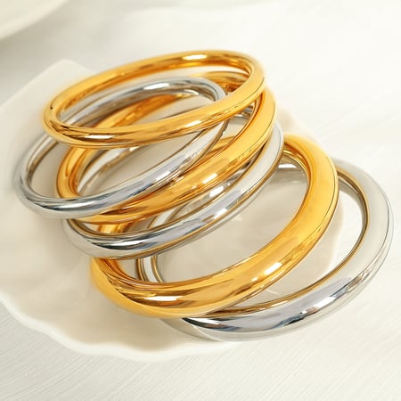 1 piece simple series simple solid color stainless steel  gold plated women bangles 2