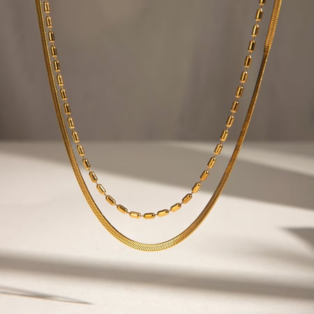 colliers superposés pour femmes, série simple, en acier inoxydable plaqué or , 1 pièce 2