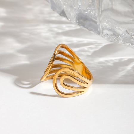 bague ajustable en acier inoxydable couleur or pour femme, série simple , spirale 2