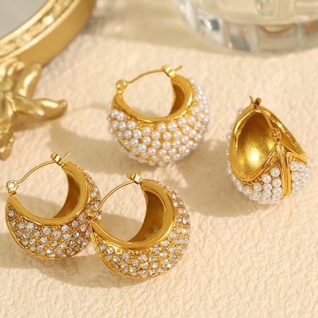 1 Pair Luxurious Series Classic Geometric Titanium Steel   Gold Color  Women's Hoop Earrings 2