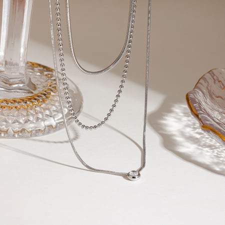 1 Stück Simple Series Einfache Kette Edelstahl Mehrlagige Halsketten für Damen 2