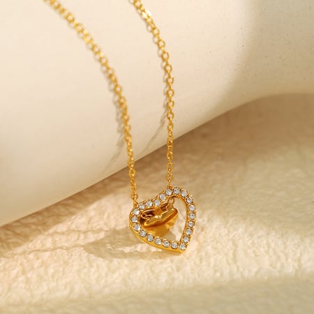 1 stuk romantische serie elegante hart titanium staal  vergulde strass vrouwen hanger kettingen