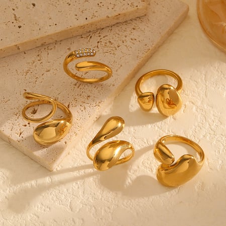 1 pair simple series simple geometric stainless steel  gold plated women adjustable rings 2