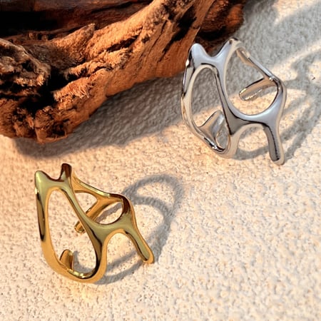 1 Piece Irregular Shape Stainless Steel Gold Color Women's Adjustable Rings 2