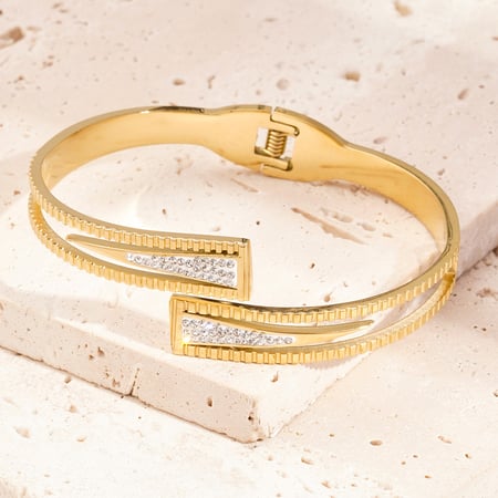 1 stuk luxe serie klassieke geometrische roestvrij staal goudkleurige damesarmbanden 2