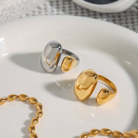 1 Piece Simple Series Irregular Oval Shape Stainless Steel Gold Color Women's Single Rings 2