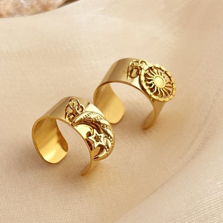 1 Stück Classic Series Retro Sonne/Mond Edelstahl Goldfarben Verstellbare Damenringe 2