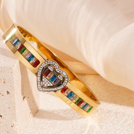 1 Piece Polychrome Series Classic Heart Stainless Steel Gold Color Women's Bangles 2