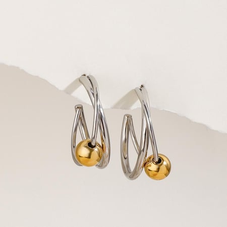 1 Pair Designable Series Exquisite Annular Stainless Steel Gold & Silver Color Women's Hoop Earrings 2