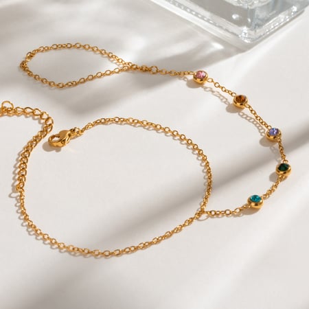 bracelet chaîne pour femme en acier inoxydable plaqué or  avec strass, série luxueuse sweet line