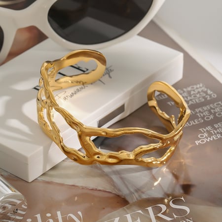bracelet pour femme, série classique, , irrégulier, en acier inoxydable plaqué or