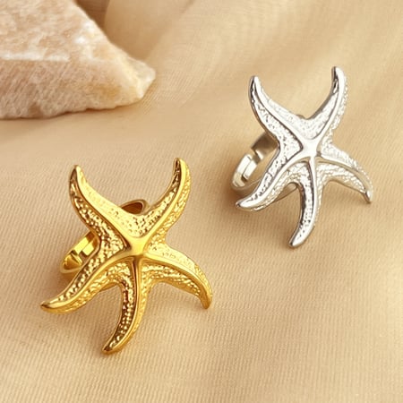 1 Piece Starfish Stainless Steel Gold Color Women's Adjustable Rings 2