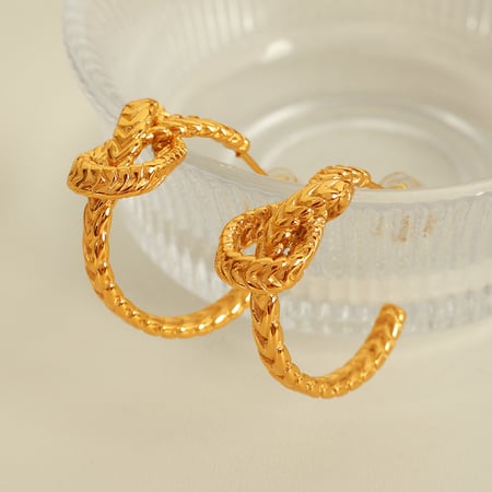 1 pair simple series retro twist stainless steel  gold color plated women's hoop earrings 2