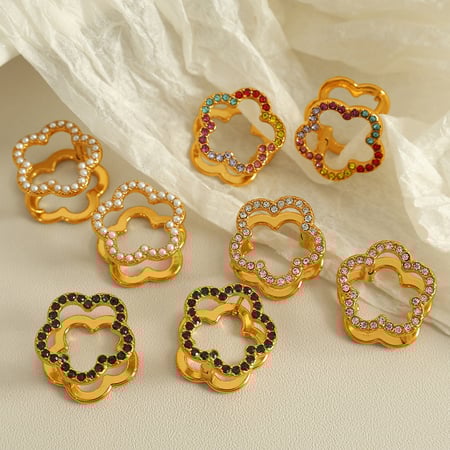 1 paar simple series sweet flower roestvrij staal  vergulde strass dames clip-on oorbellen