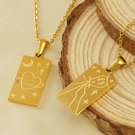 1 piece classic series retro sun/moon titanium steel  gold plated unisex pendant necklaces