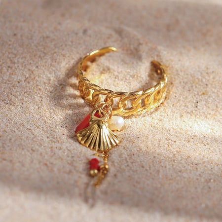 1 Piece Gold Color Stainless Steel Coral Pendant Women's Adjustable Rings 2