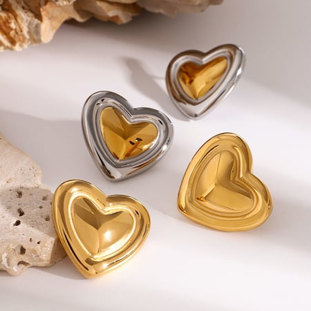 1 pair simple series retro heart stainless steel  gold plated women stud earrings