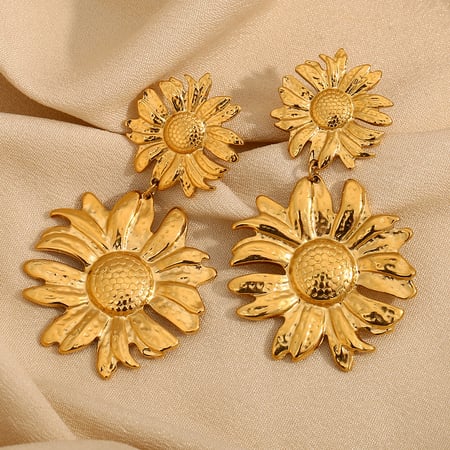 1 paar luxe serie natuurlijke bloemen roestvrij staal goudkleurige dames oorbellen 2