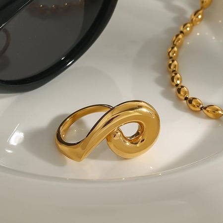 1 Piece Shining Series Irregular Circle Stainless Steel Gold Color Women's Single Rings 2