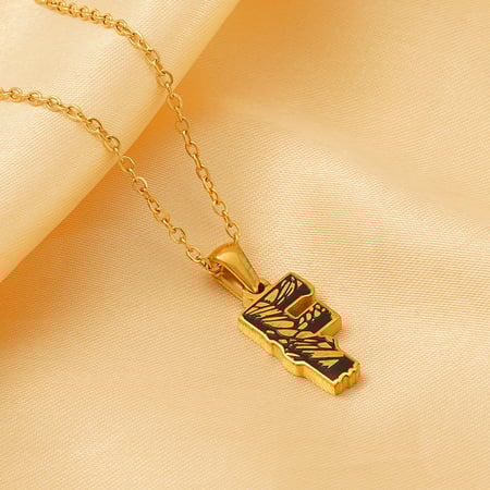 collier avec pendentif unisexe en acier titane plaqué or , lettre classique, 1 pièce