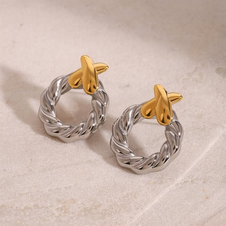 1 Pair Modern Series Minimalistic Design Geometric Stainless Steel Gold Color Women's Stud Earrings