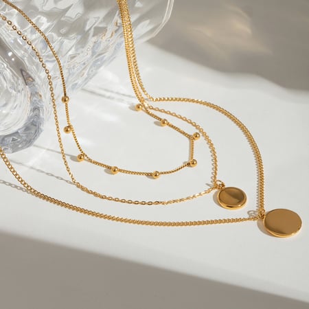 1 piece simple series classic solid color stainless steel  gold plated women layered necklaces 2