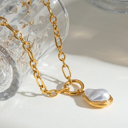 1 piece classic series elegant geometric stainless steel  gold plated artificial pearl women pendant necklaces 2