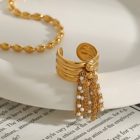 1 Piece Classic Series Designsble Tassel Stainless Steel Gold Color Women's Single Rings 2