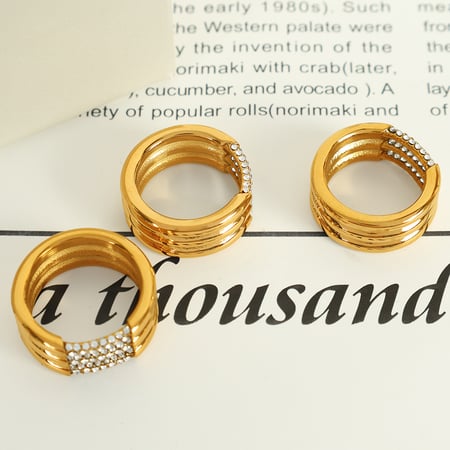 1 pair simple series simple geometric stainless steel  gold plated rhinestone women single rings