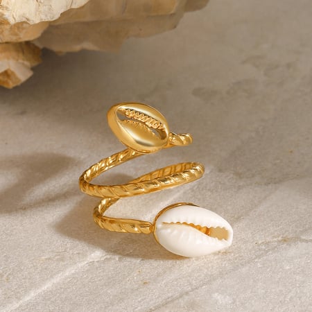 1 pair simple series vacation turtle stainless steel  gold plated shell women adjustable rings