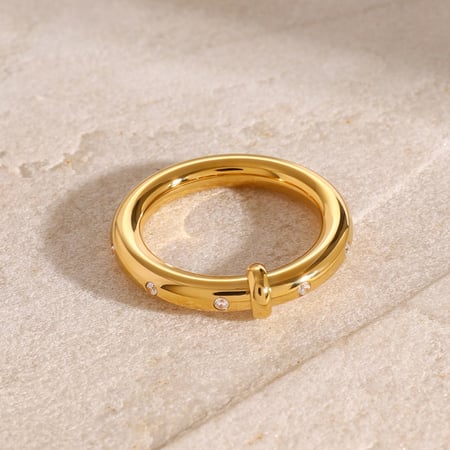 1 pair simple series simple solid color stainless steel  gold plated rhinestone women single ring