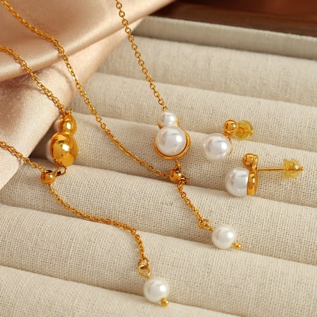 1 Paar Simple Series Einfache geometrische Ohrstecker aus Edelstahl mit 18 Karat Goldbeschichtung und Kunstperlen für Damen 2