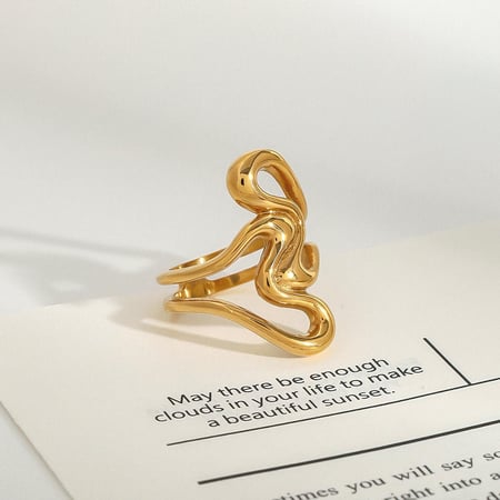 1 Piece Daily Series Irregular Overlap Heart Shape Stainless Steel Gold Color Women's Single Rings 2