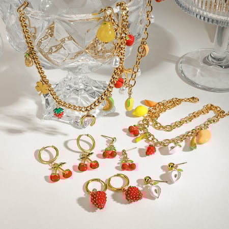 1 Piece Polychrome Series Natural Fruit Stainless Steel Gold Color Women's Pendant Necklaces 2