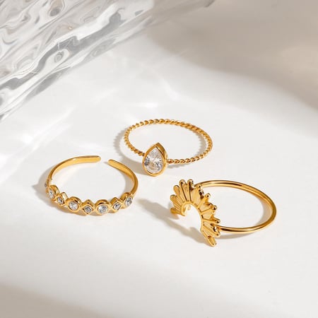 1 Piece Luxurious Series Charming Droplet Stainless Steel Gold Color Women's Ring Sets 2