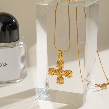 1 piece simple series daily cross stainless steel  gold plated women pendant necklaces