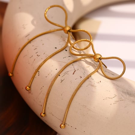 1 Paar romantische Serie süße Schleife Knoten Edelstahl Gold Farbe Damen Tropfen Ohrringe 2