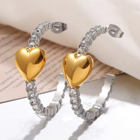 1 Pair Simple Series Elegant Heart Titanium Steel   Gold Color  Women's Hoop Earrings 2